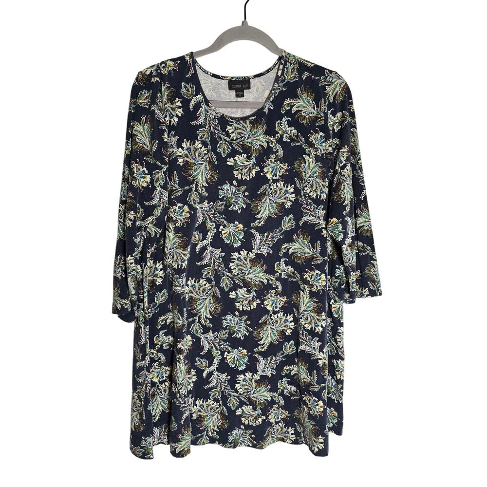 J. Jill Wearever Collection Women's XL Long Sleeve Dress Dark Blue Paisley Midi